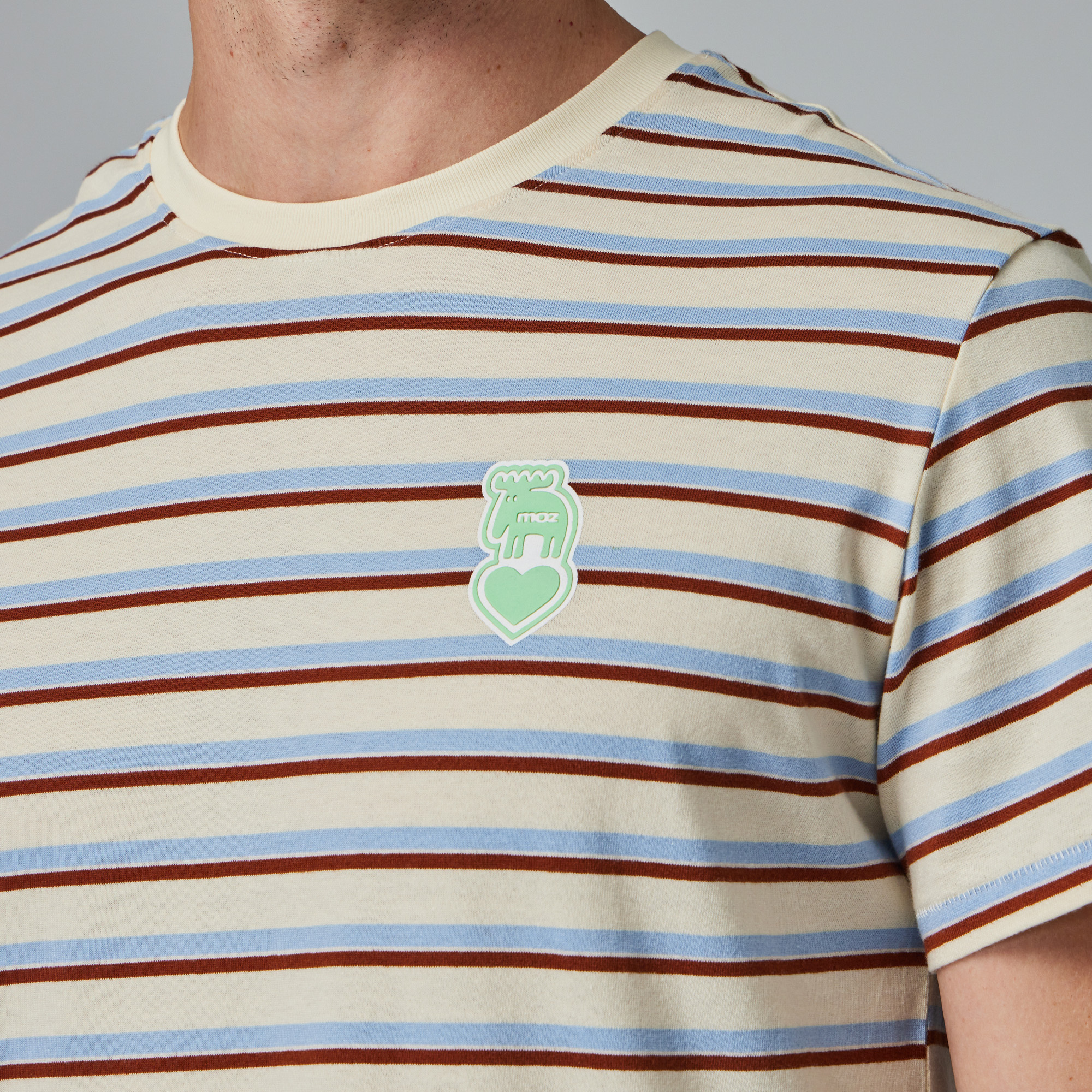 moz瑞典 駝鹿 愛心駝鹿 舒適柔棉 100%純棉條紋短T-米色條紋(亞洲版)男款