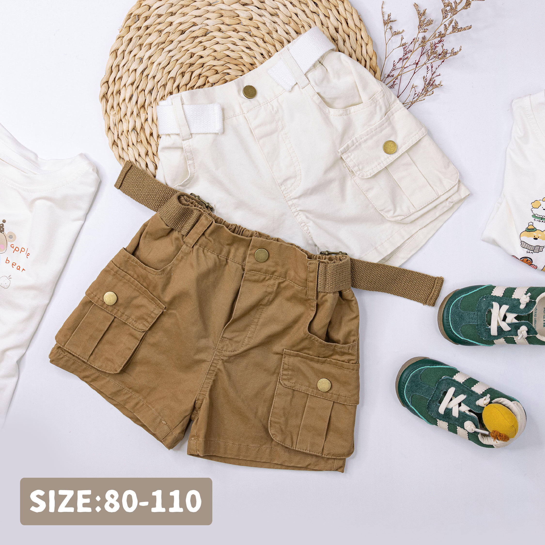 帥氣裝飾腰帶工裝短褲＊二色 (H50408)