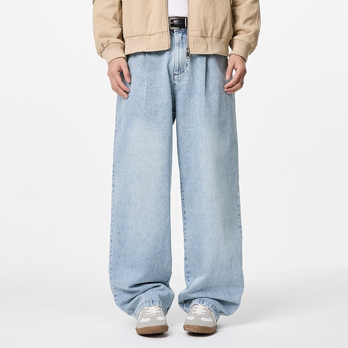 6M27 美式水洗白寬鬆感牛仔褲 一色