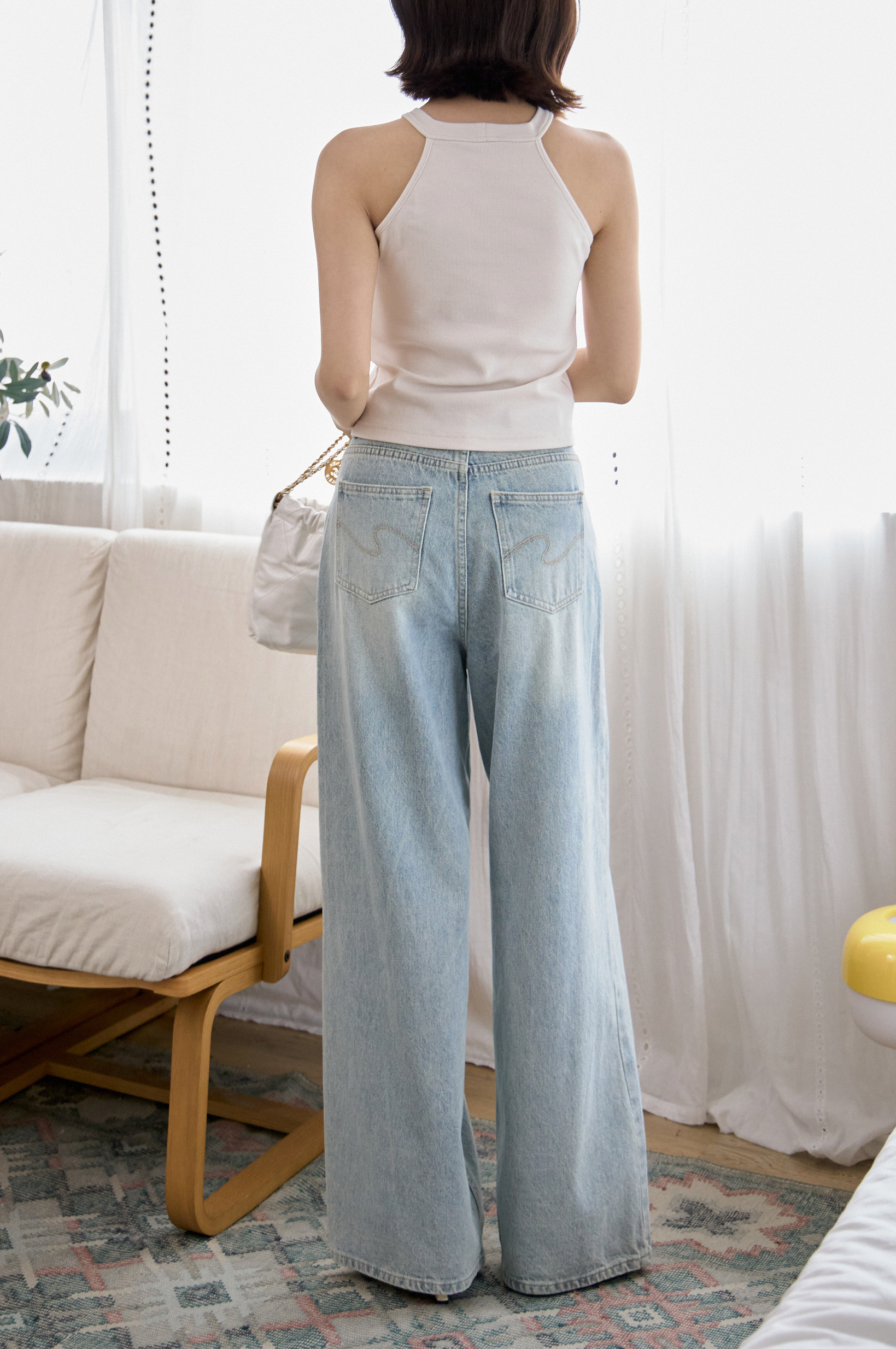 guten made/極高腰極長腿 A字牛仔寬褲-藍