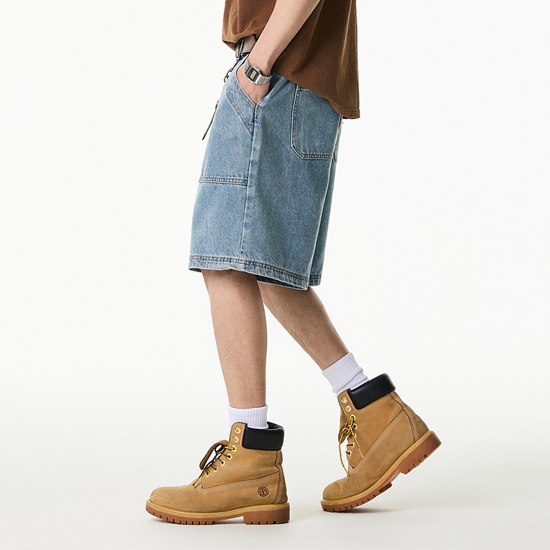 6M26 復古大口袋五分牛仔短褲 一色