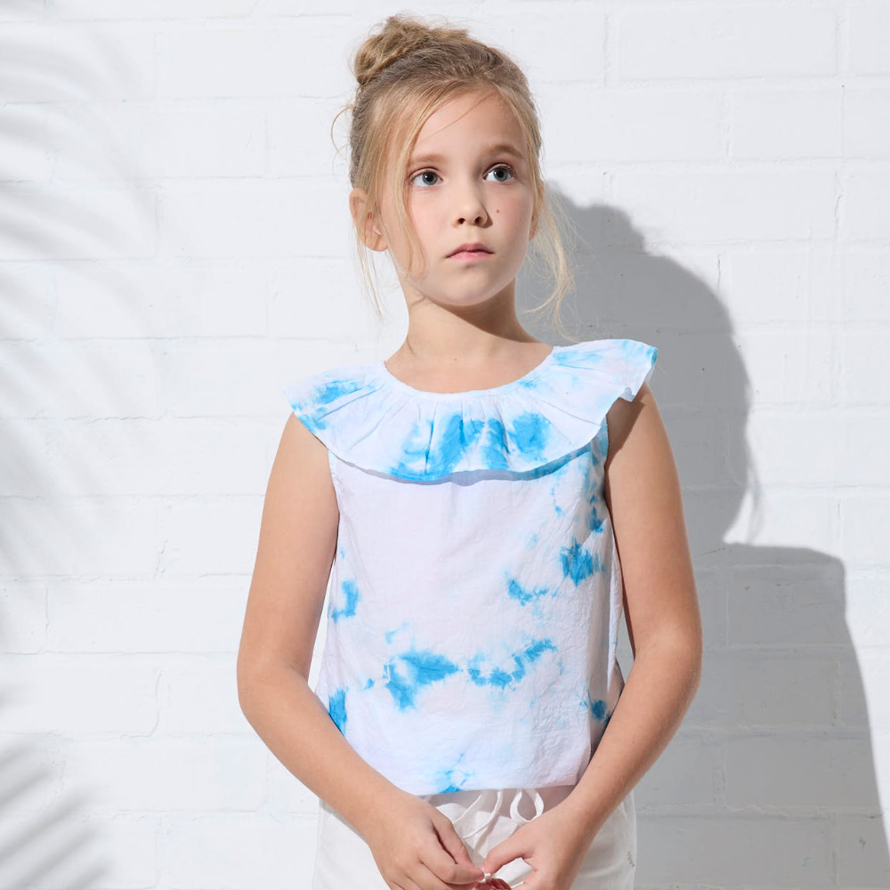 PIPPY甜美綁染荷葉領棉質上衣 白