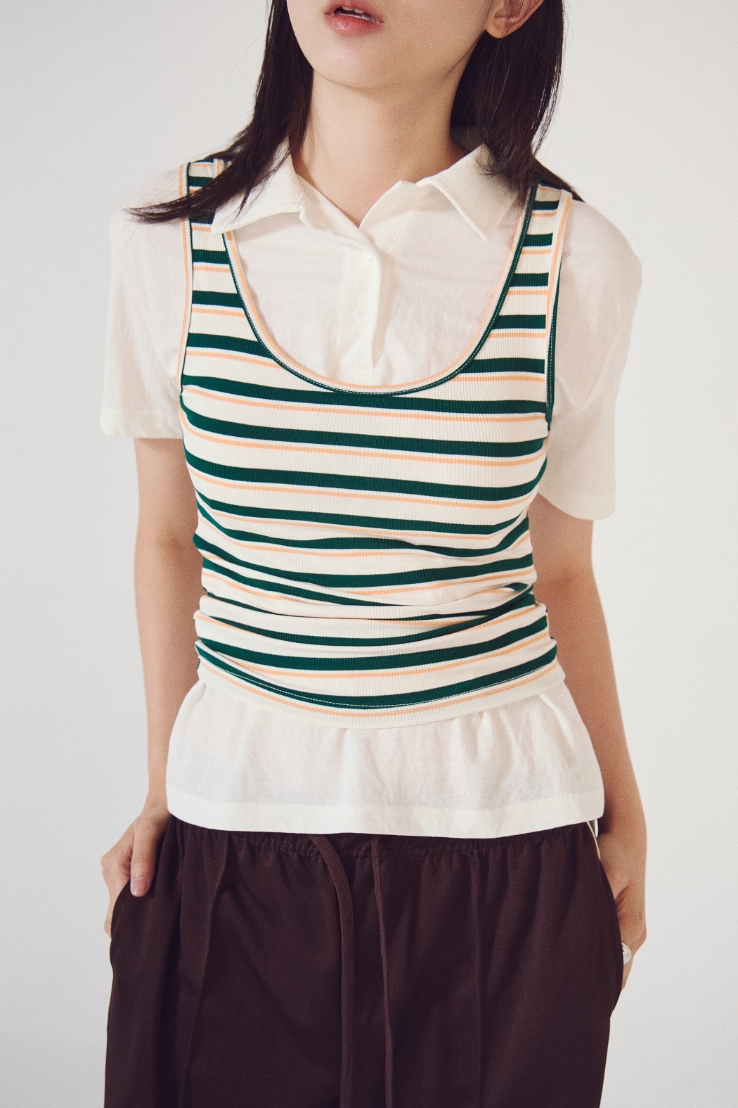 夏日橫條圓領背心
