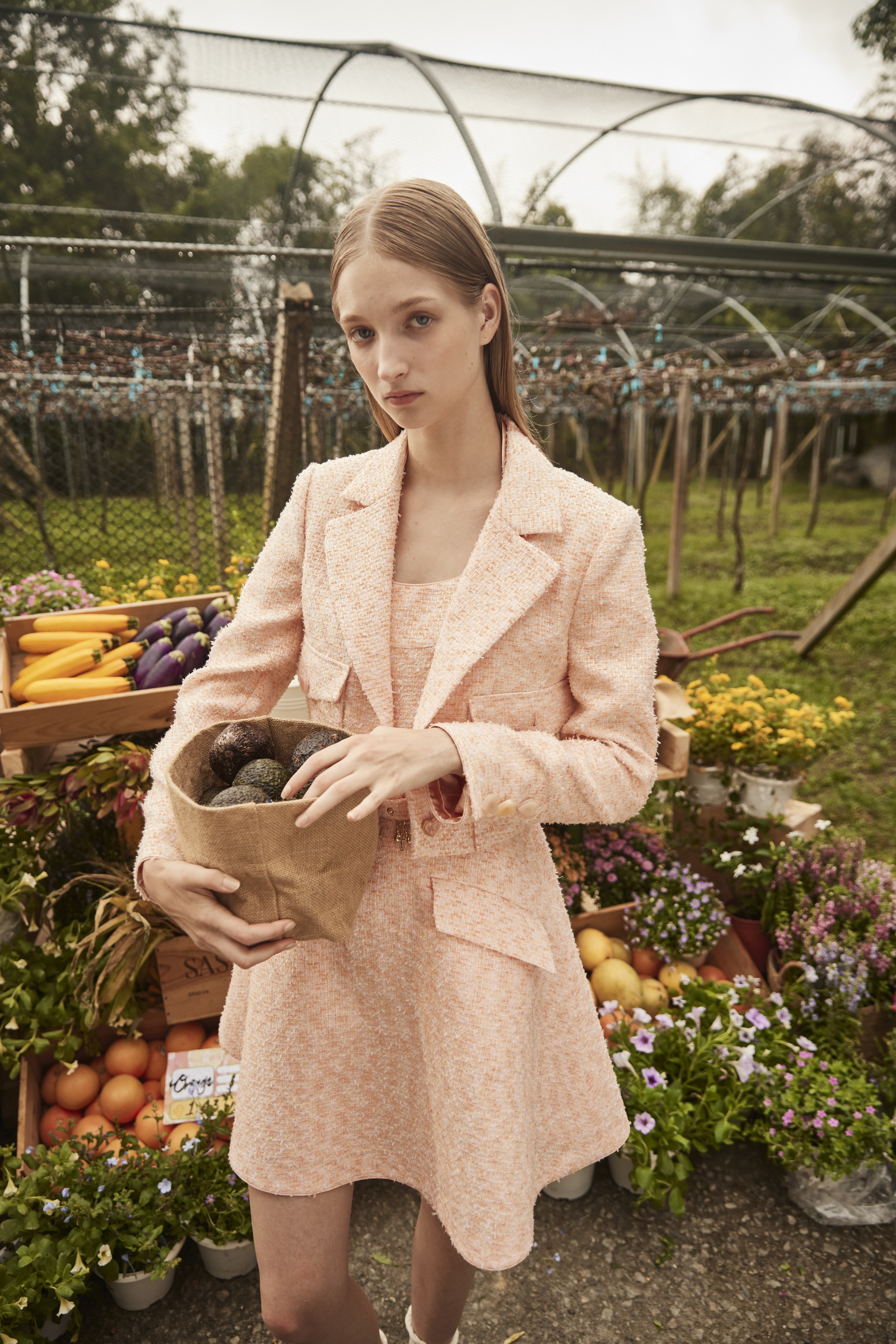 BE10002E1 閃金粉橘小香獵猎背心短洋 (附布腰帶)