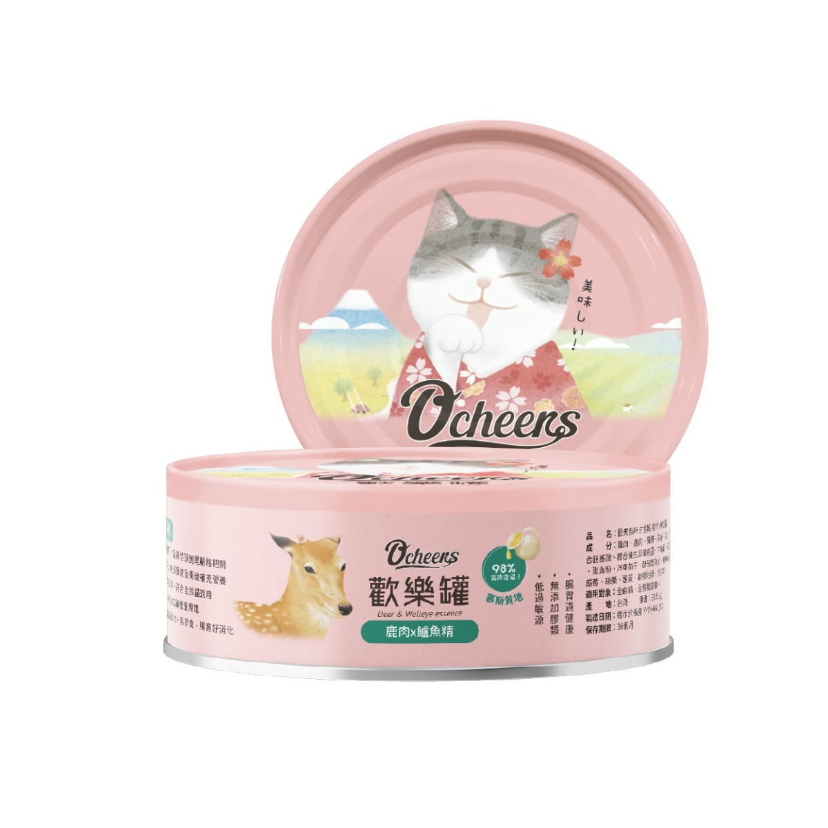 O'cheers歡樂罐|貓咪無膠主食罐-鹿肉x鱸魚精80g