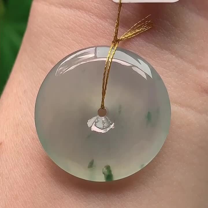 翡翠冰種飄花平安扣 (25.7mm直徑),天然翡翠A玉, 緬甸玉, Jade, Jadeite