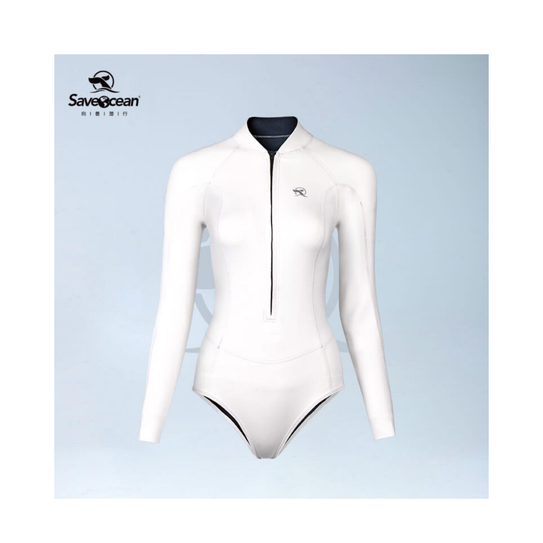 預購 Saveocean 月光皓月系列 2.0mm 超弹前拉链比基尼 夜光白