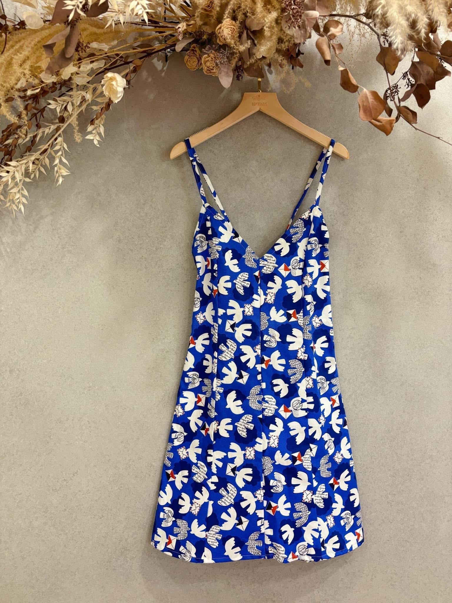 深藍飛鴿 媽咪後交叉合身短洋裝(M)