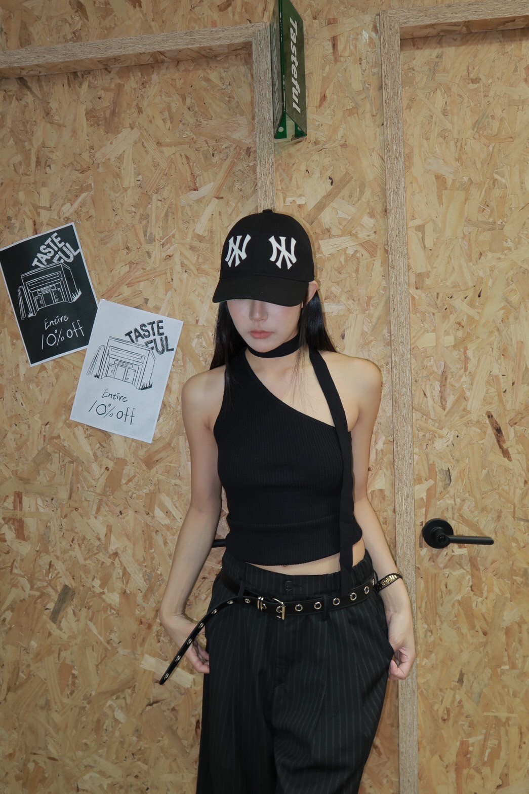 不規則 斜肩 綁帶 繞脖 女生短版 #背心