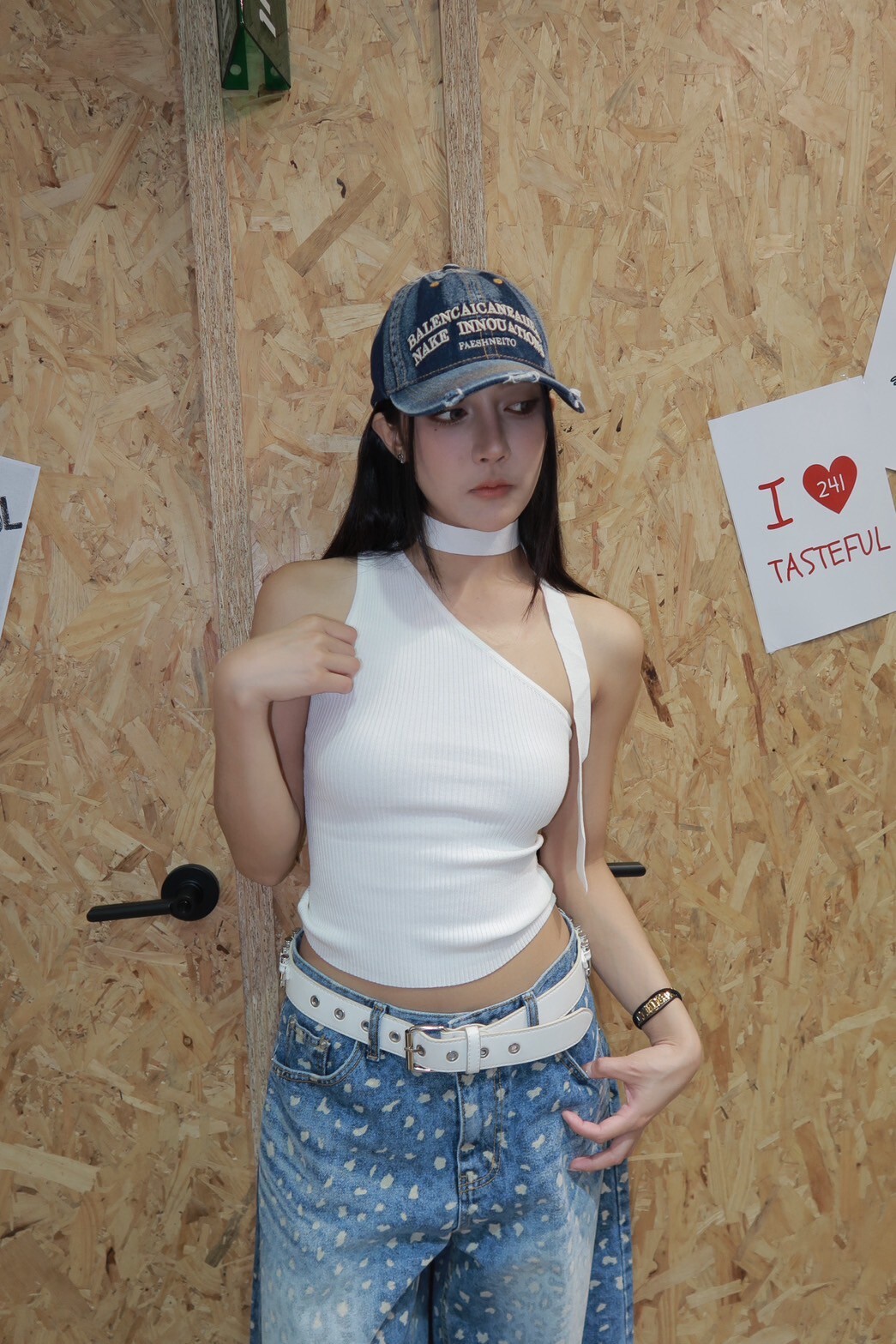 不規則 斜肩 綁帶 繞脖 女生短版 #背心