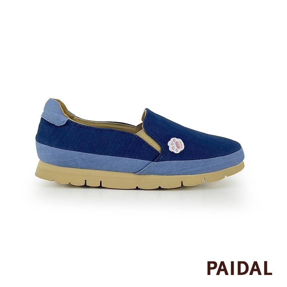 Paidal 喵掌拼接不彎腰微厚底休閒樂福鞋懶人鞋-深藍