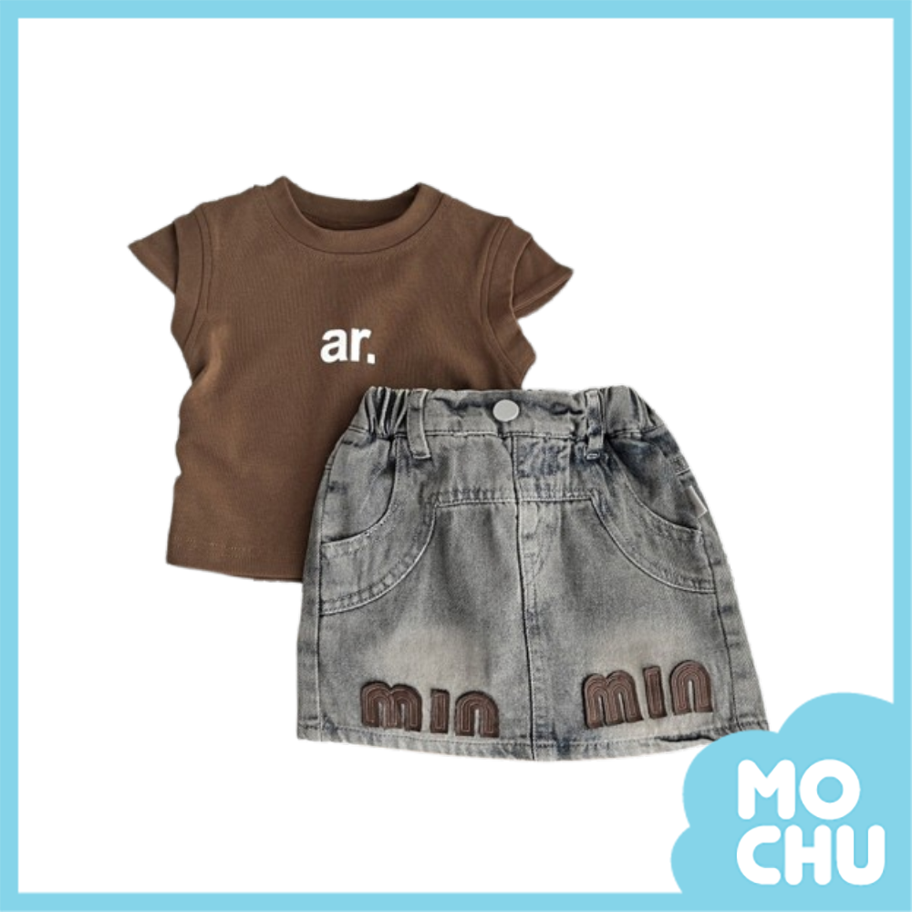 ar字母牛仔短裙套裝