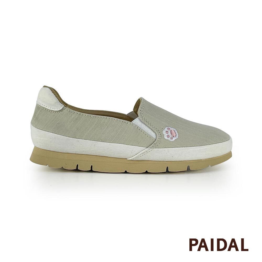 Paidal 喵掌拼接不彎腰微厚底休閒樂福鞋懶人鞋-米杏