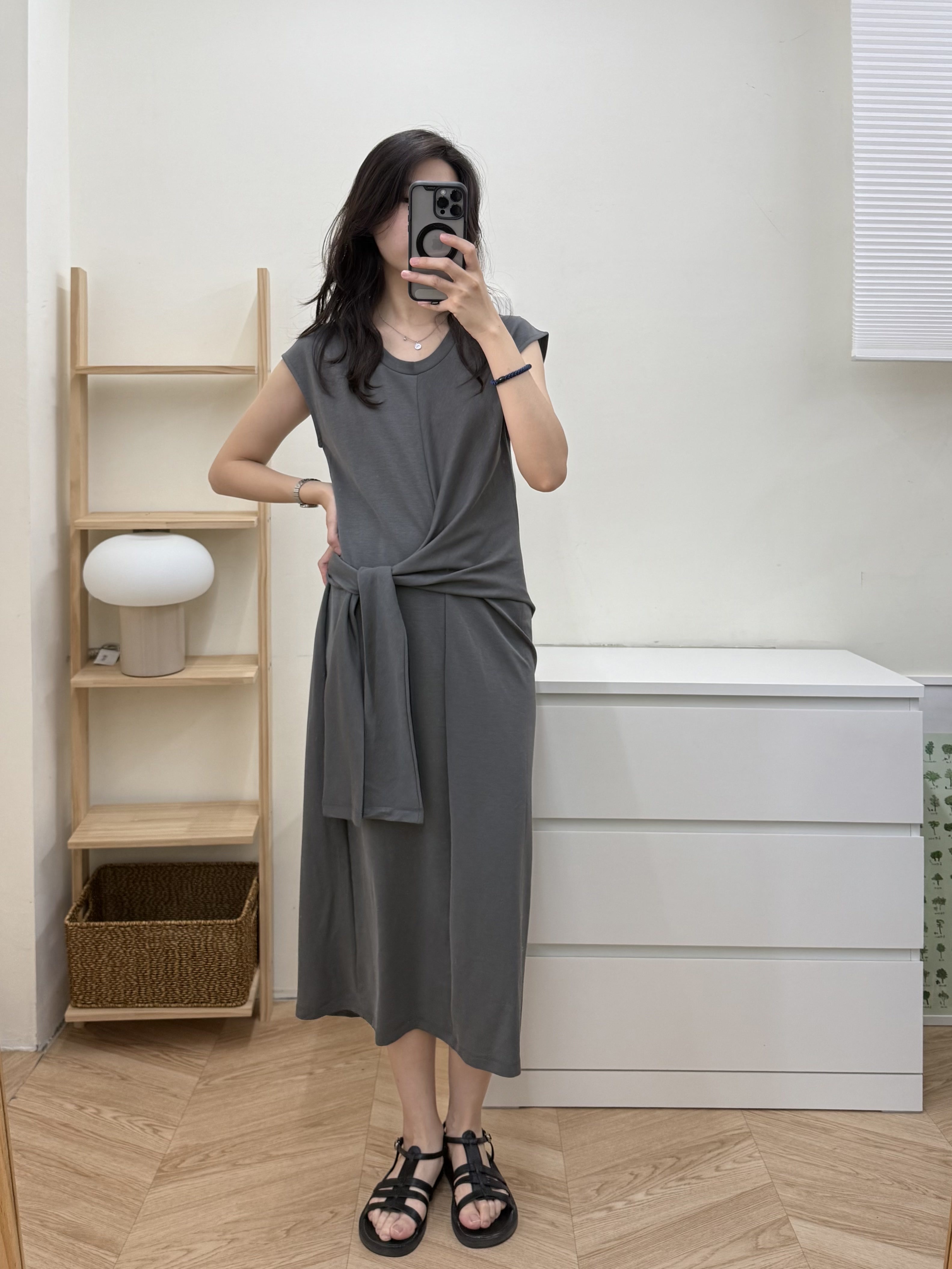 後開衩修身綁帶洋裝*2色