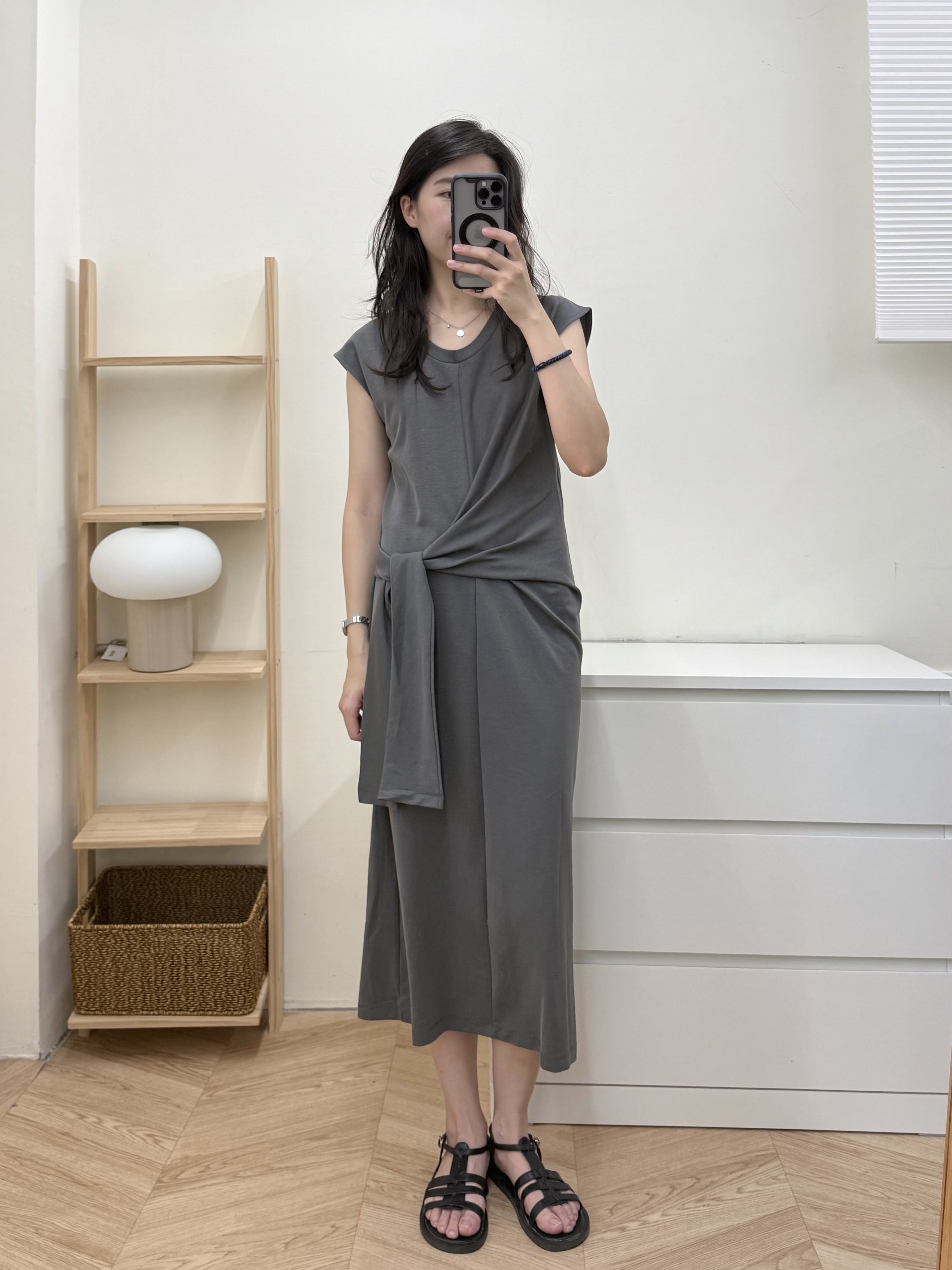 後開衩修身綁帶洋裝*2色