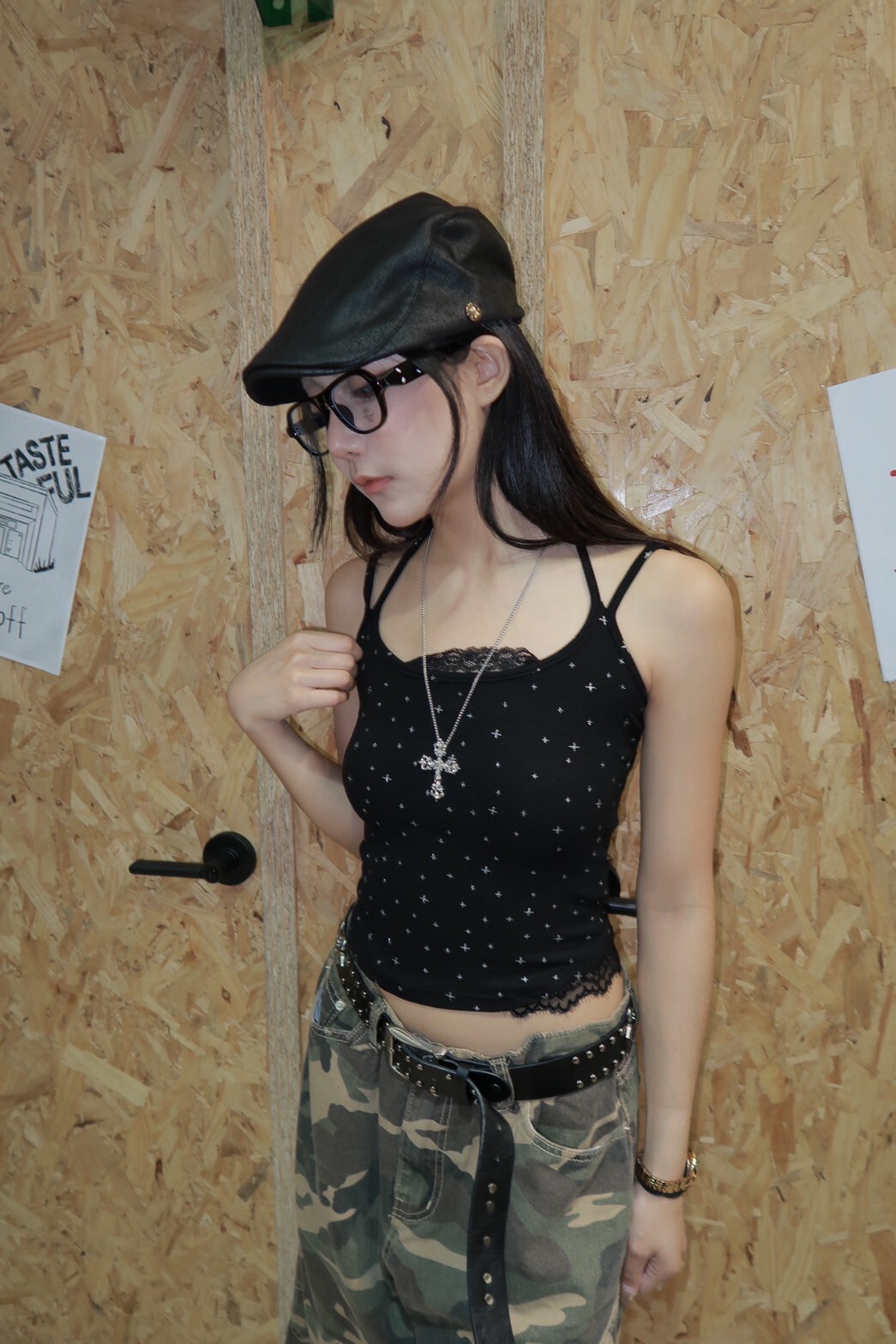 美背 純欲風 波點 花邊 細肩帶 女生短版 打底 #背心