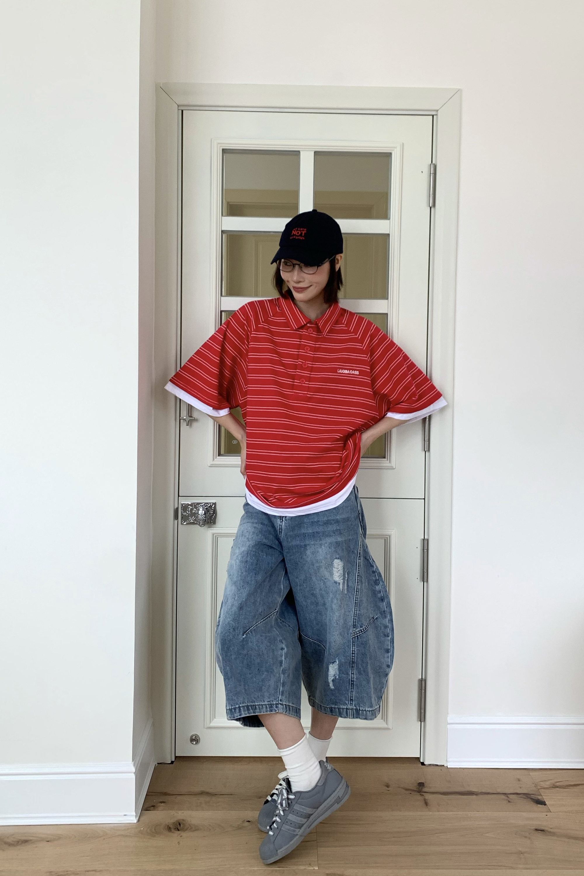 解構刷破彎刀牛仔七分褲 2色