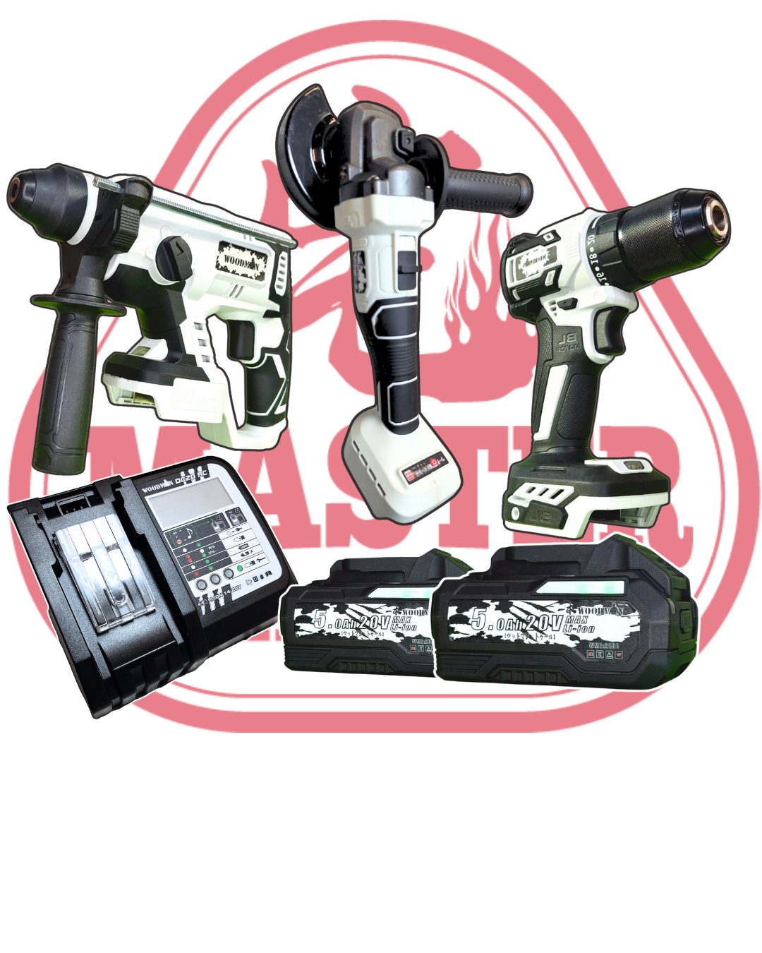 一木  WOODMAN 油壓鑽+電批+磨機三寶套裝 5.0Ah電池*2+ 6.5A 閃充