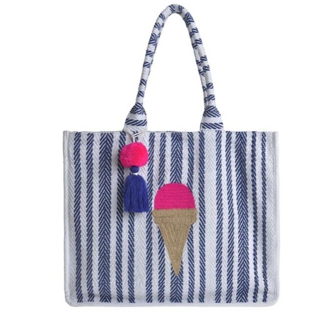 1BE0527-102 希臘度假風手袋 Fabric Bag in Blue/White Color with Print Ice-Cream #5-42-710-0019 (B-EU-E)