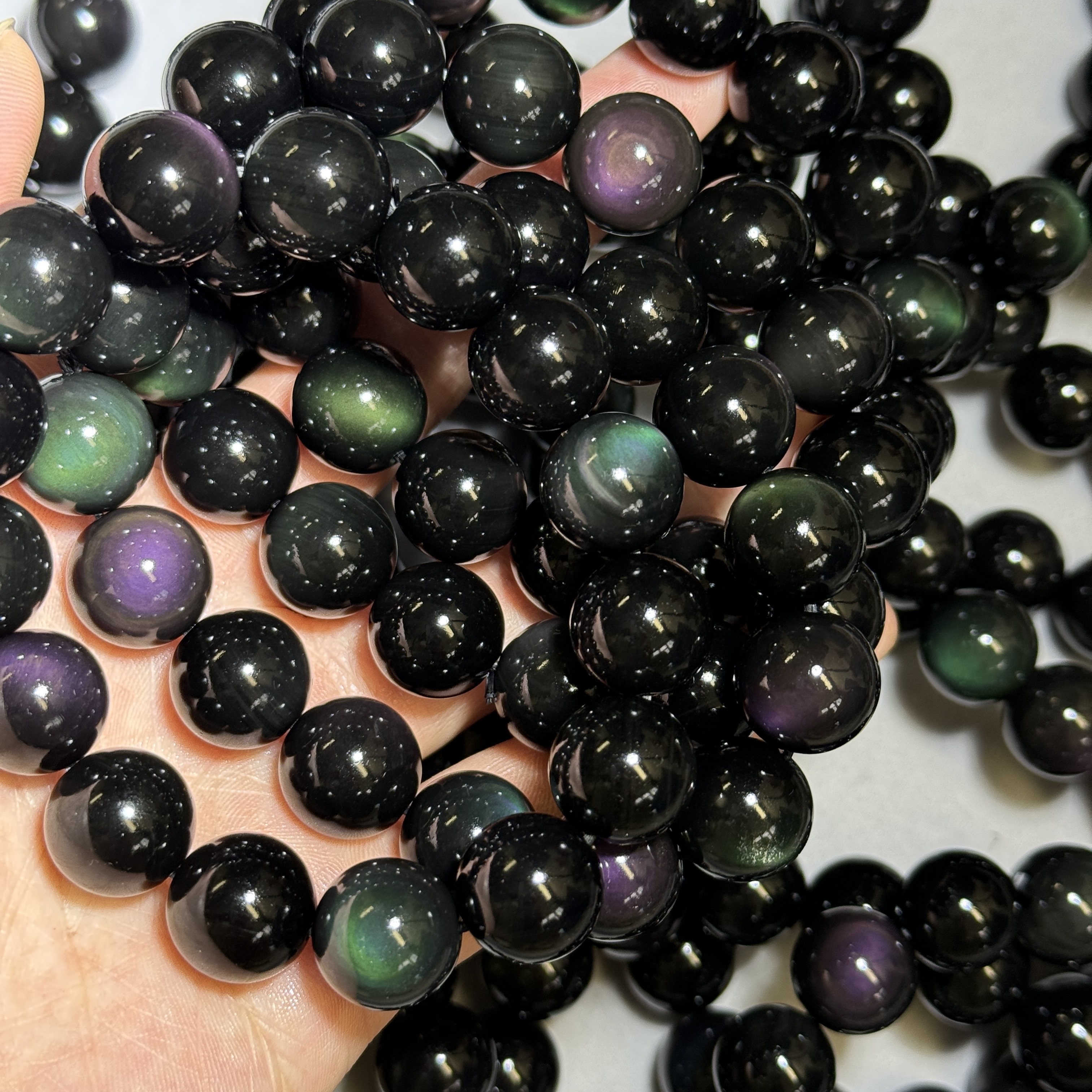 頂級彩虹眼黑曜石 14mm