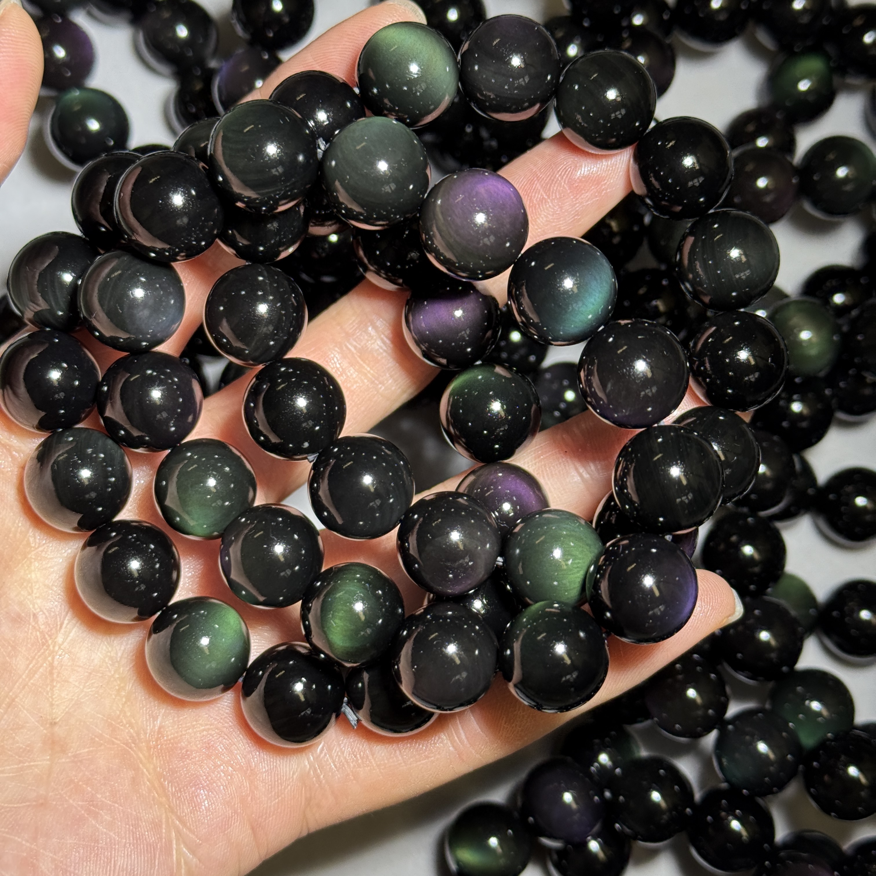 頂級彩虹眼黑曜石 14mm