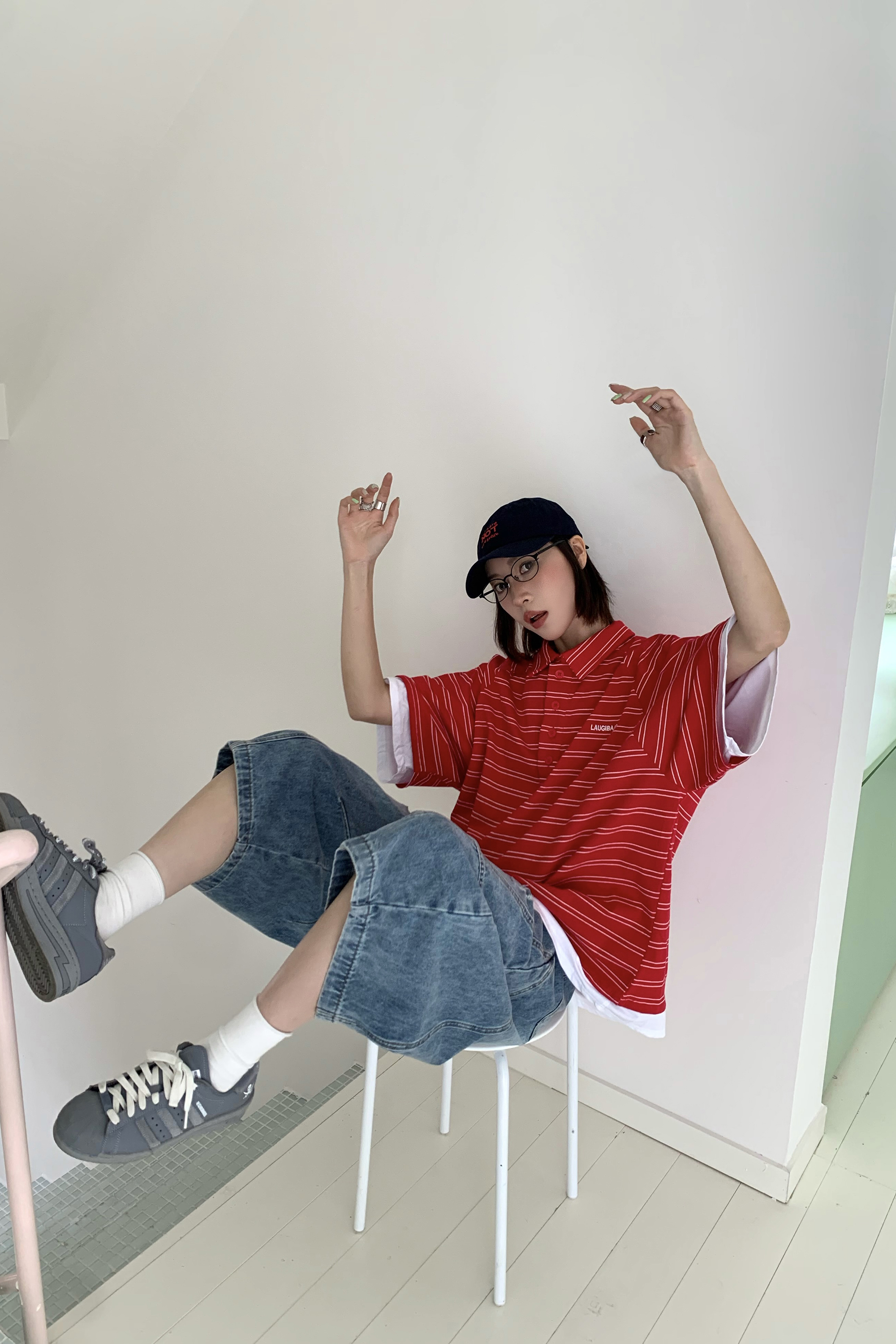 復古條紋機能假兩件POLO衫 4色