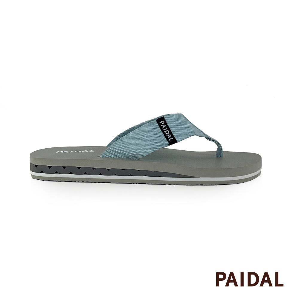 Paidal 男款織帶微厚底跳色灰夾腳拖鞋-灰藍