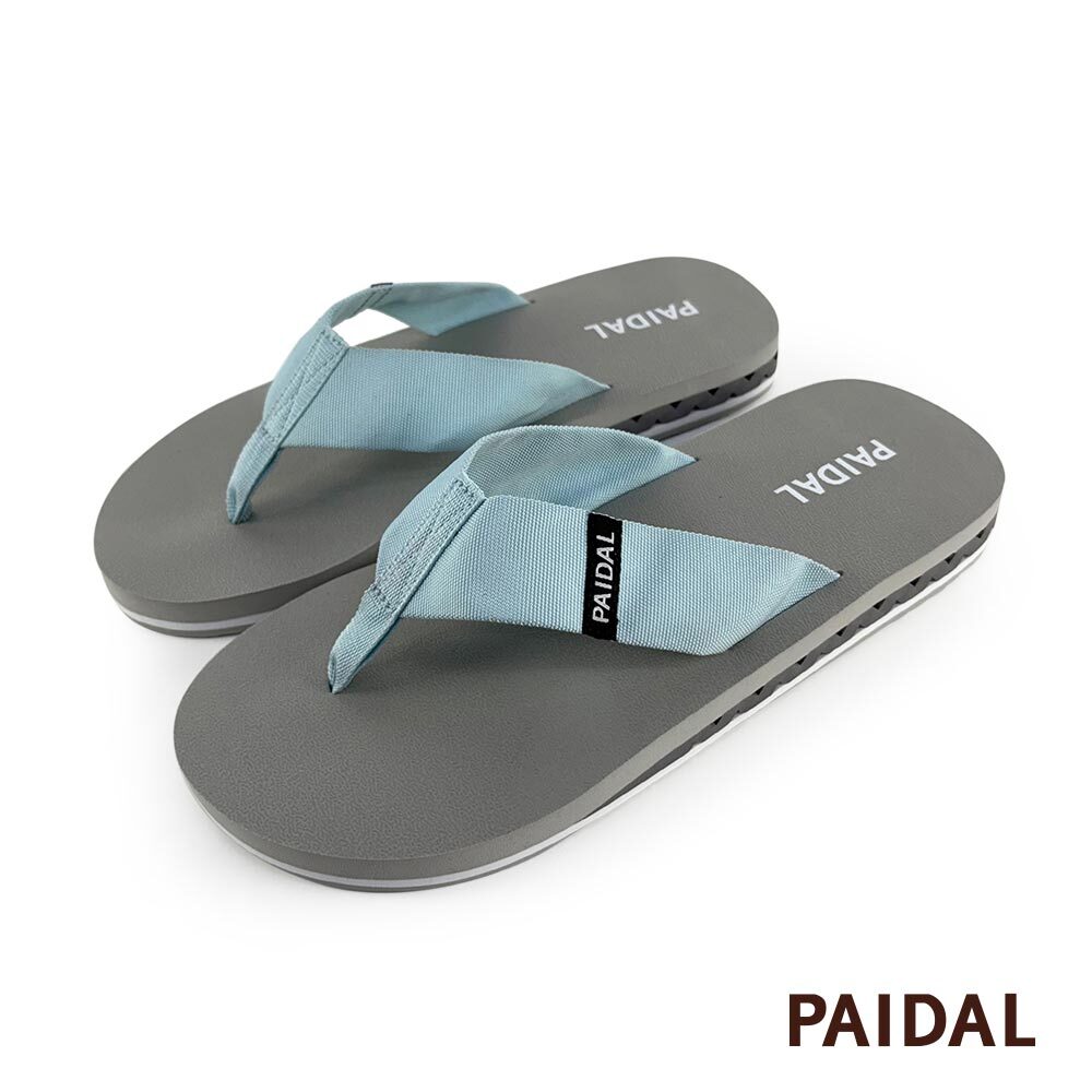 Paidal 男款織帶微厚底跳色灰夾腳拖鞋-灰藍