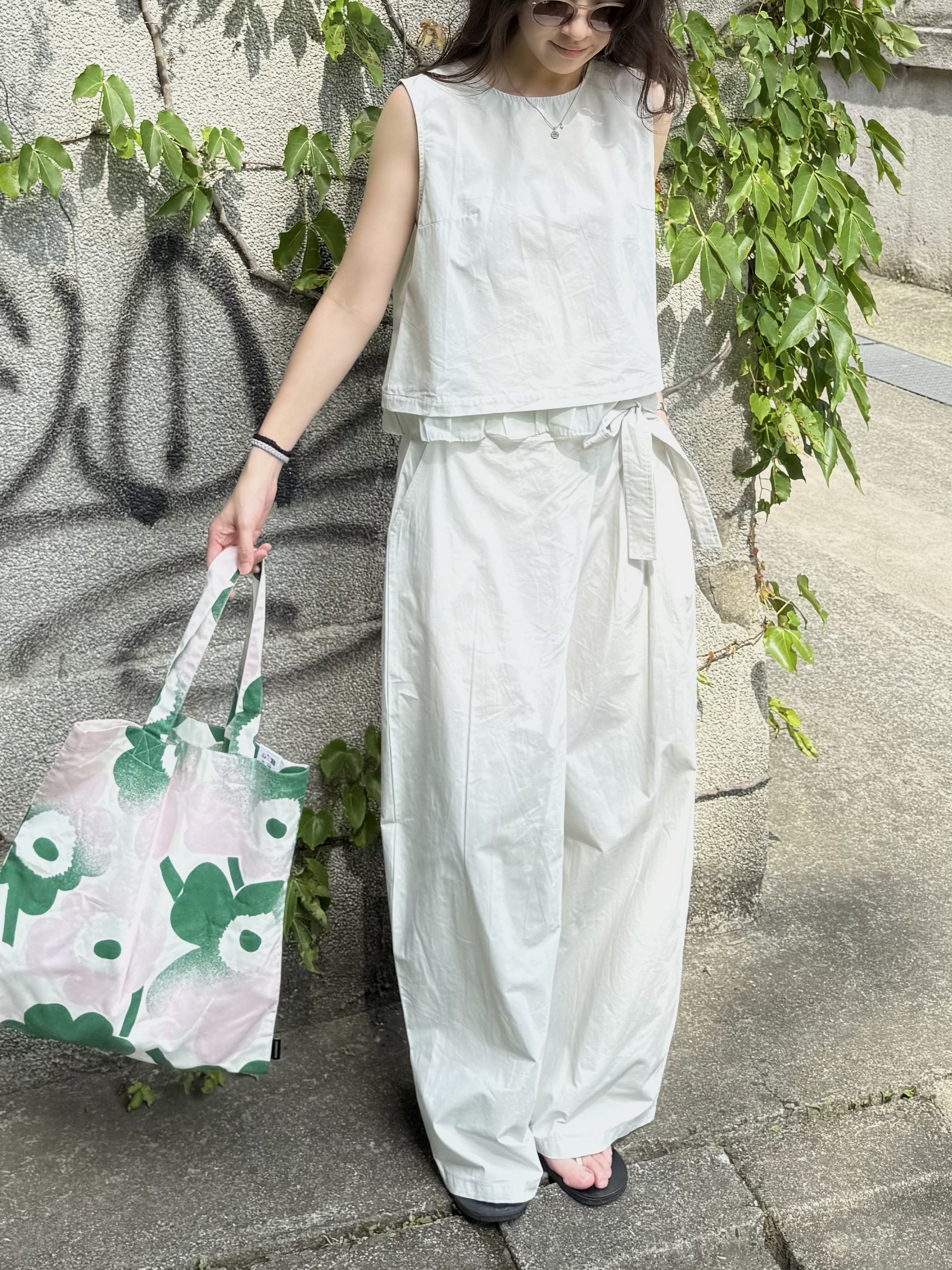 後排扣拼接紗背心+褲綁帶套裝*2色