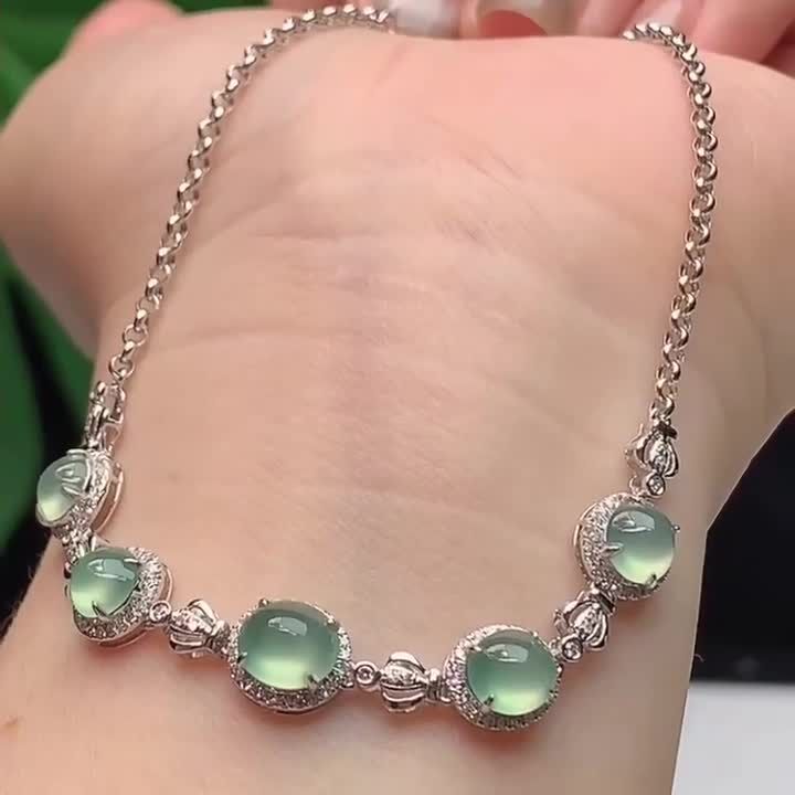 翡翠蛋面手鏈,天然翡翠A玉, 緬甸玉, Jade, Jadeite