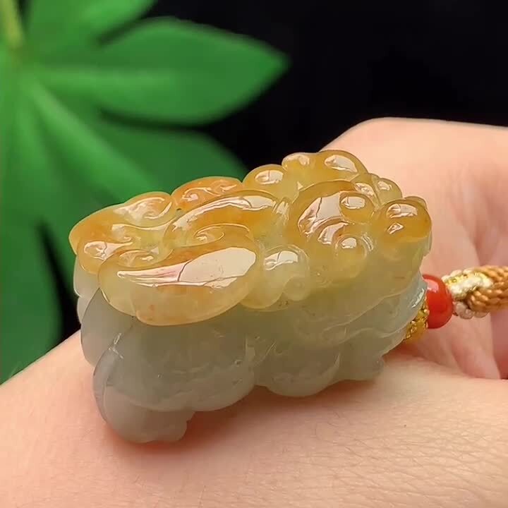 翡翠飄黃貔貅,天然翡翠A玉, 緬甸玉, Jade, Jadeite