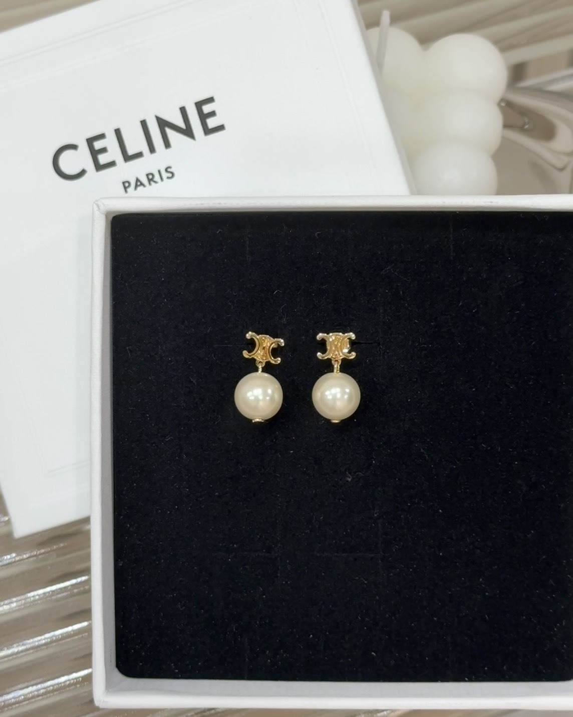 CELINE｜凱旋門珍珠耳環 金色