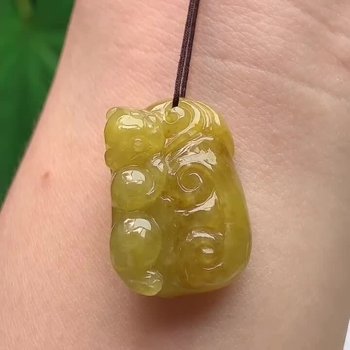 翡翠黃翡生肖猴,天然翡翠A玉, 緬甸玉, Jade, Jadeite