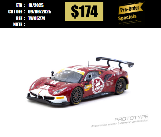 PO-$174 * TARMAC * 1:64 Ferrari 488 GT3 Macau GT Cup - FIA GT World Cup 2023 Harmony Racing Chen Weian [OD27/05]