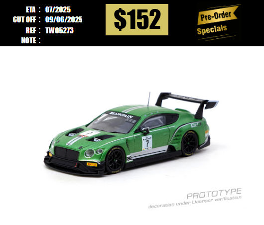 PO-$152 * TARMAC * 1:64 Bentley Continental GT3 Blancpain GT Series 2018 [OD27/05]