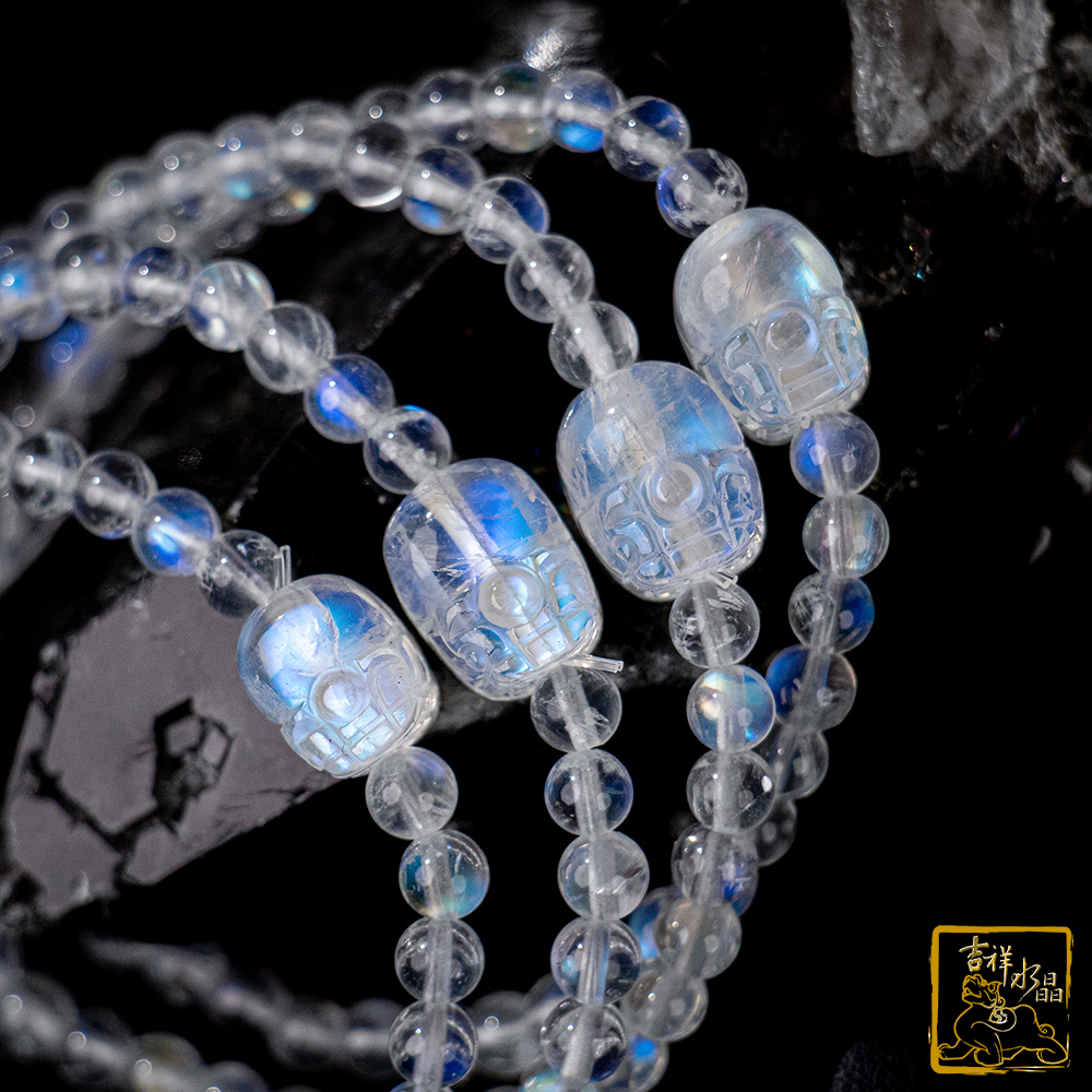 頂級藍暈月光石貔貅手珠 4.8mm 戀人之石