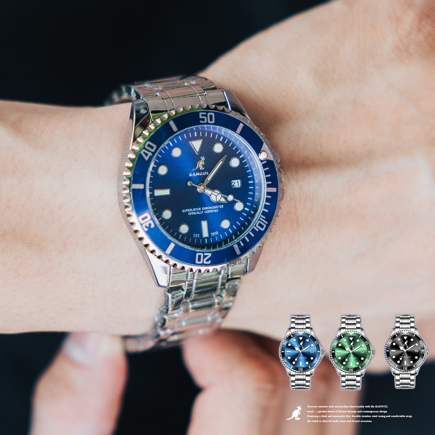 KANGOL 防水 耐磨鋼戴 石英機芯 手錶 三色 【KX819】