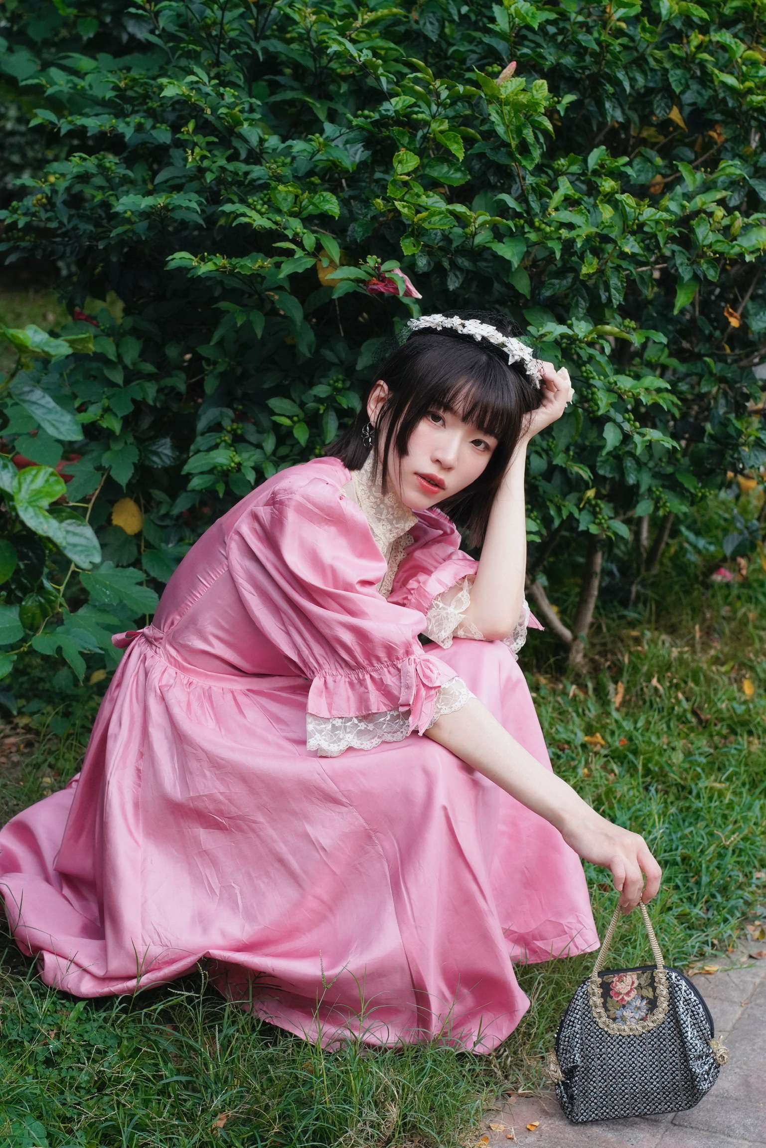 Vintage Dress/古著訂製粉色緞面小禮服