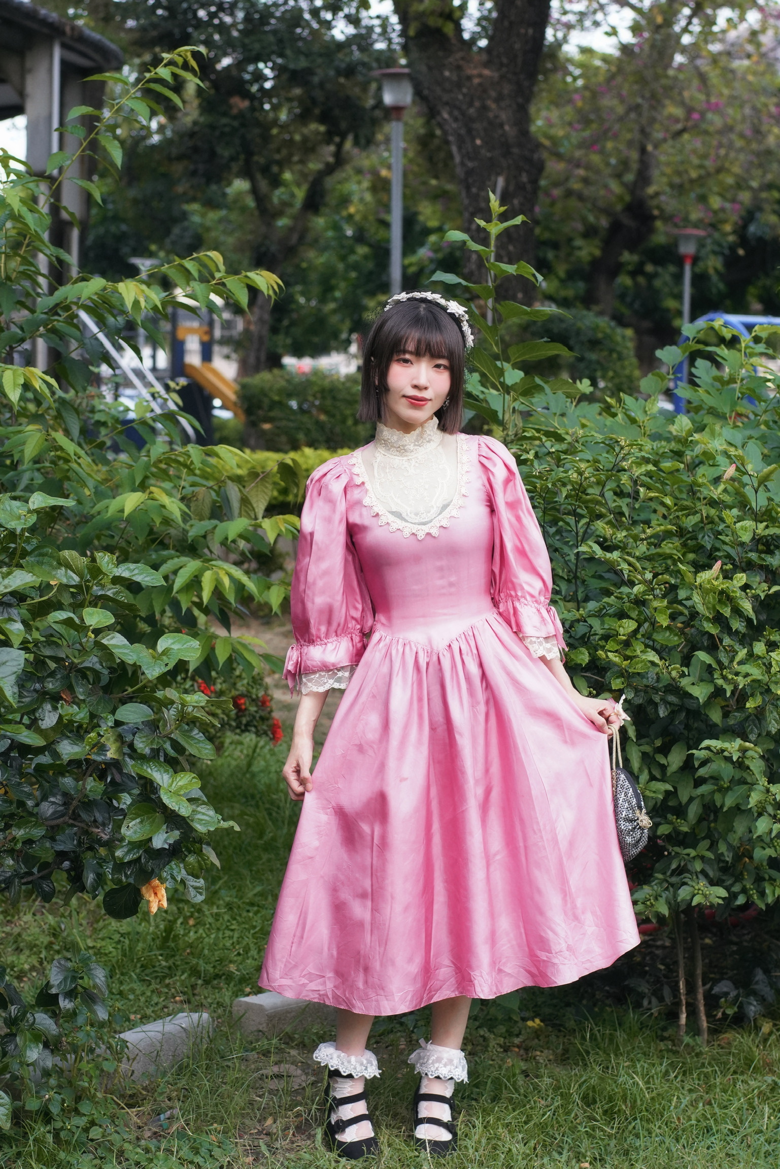 Vintage Dress/古著訂製粉色緞面小禮服