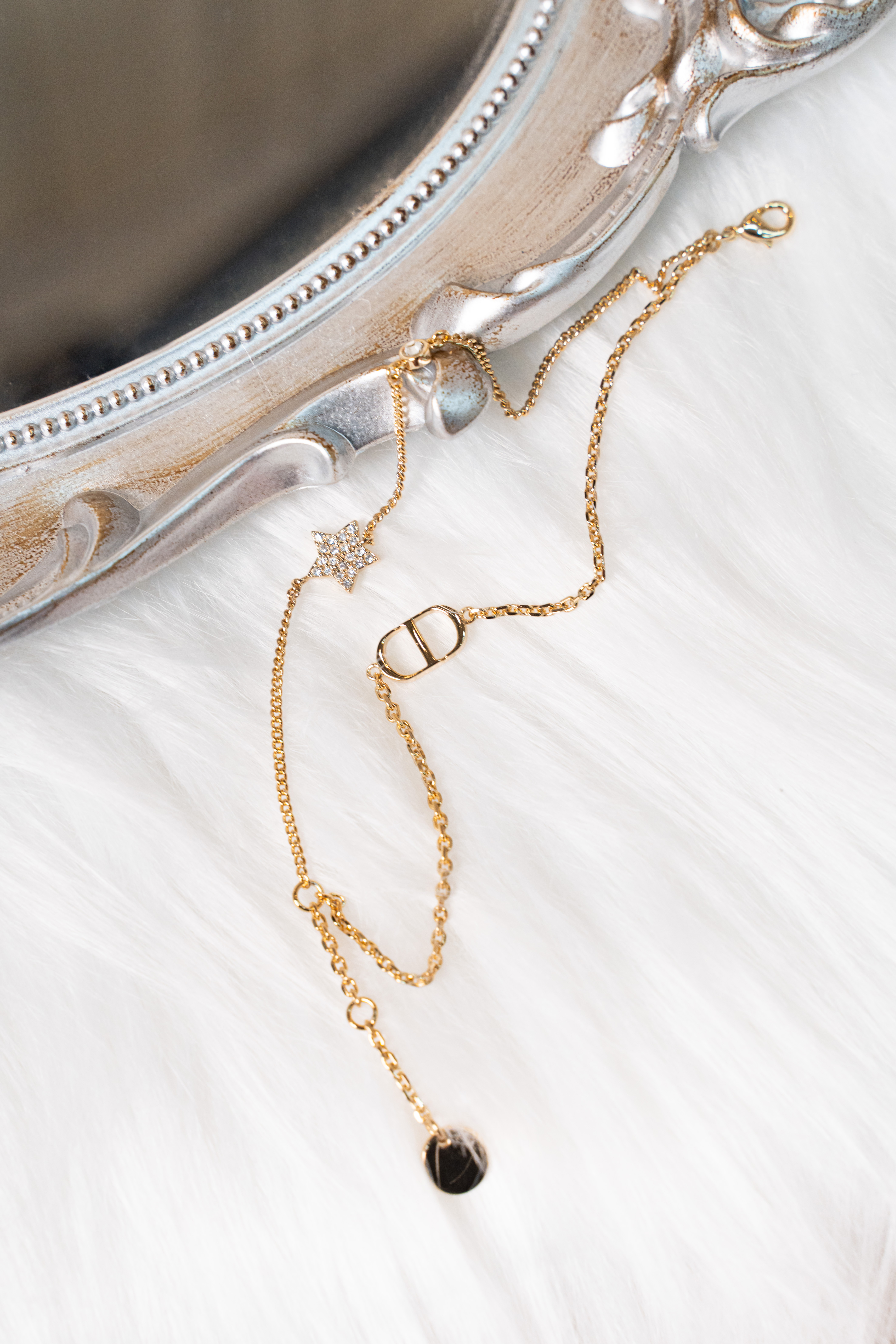 DIOR 25初春 CD雙鏈星星 日韓甜美 水晶 金屬 手鍊 女款 金色