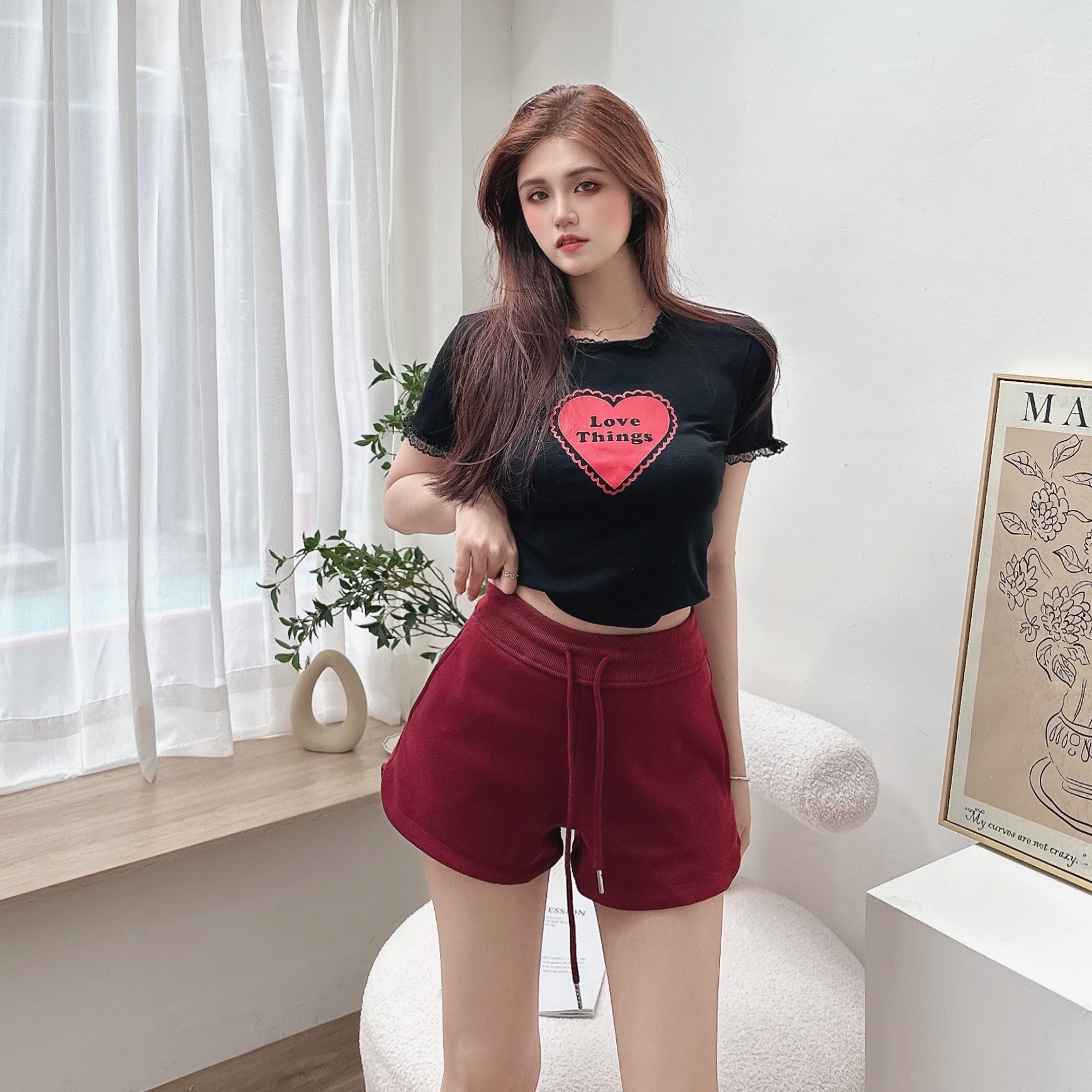 雙口袋鬆緊棉短褲/四色