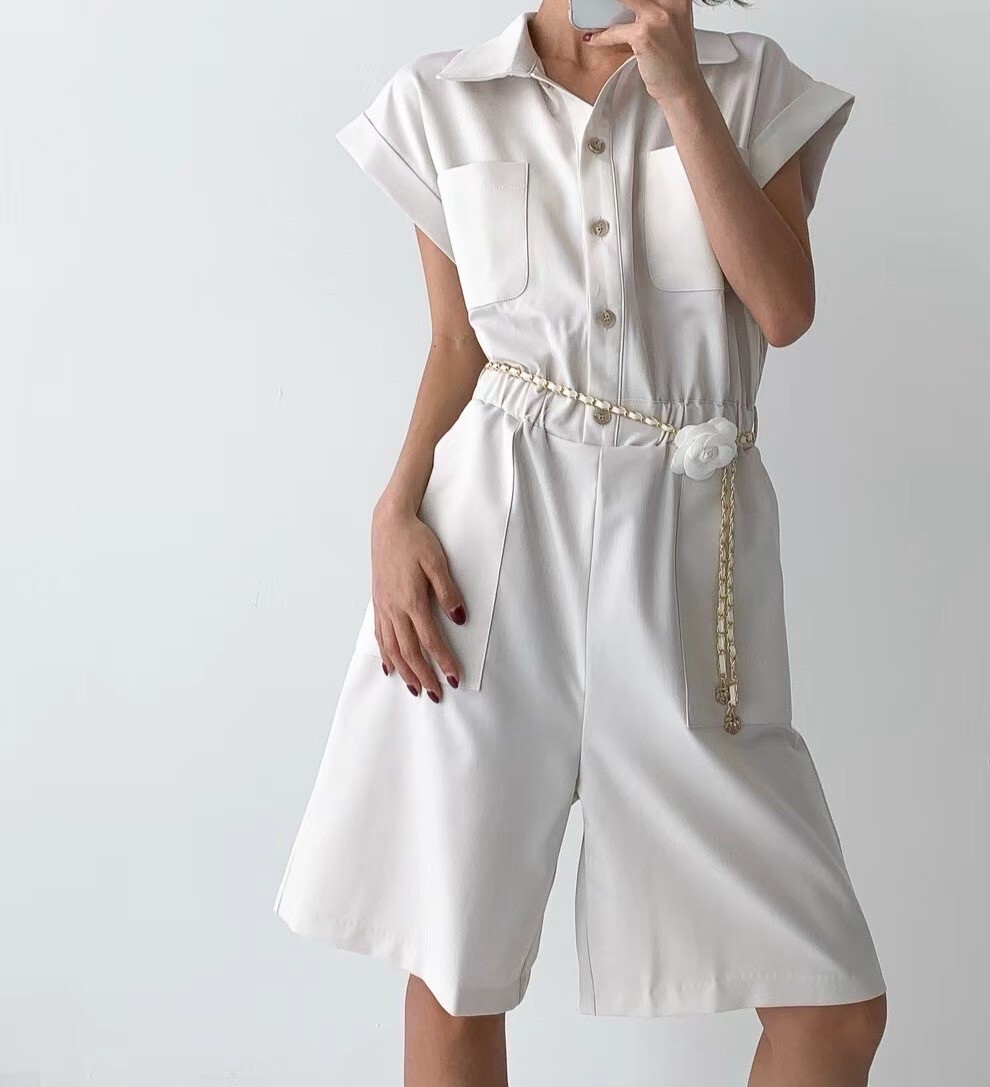 雙口袋5分連身褲(附腰鍊)