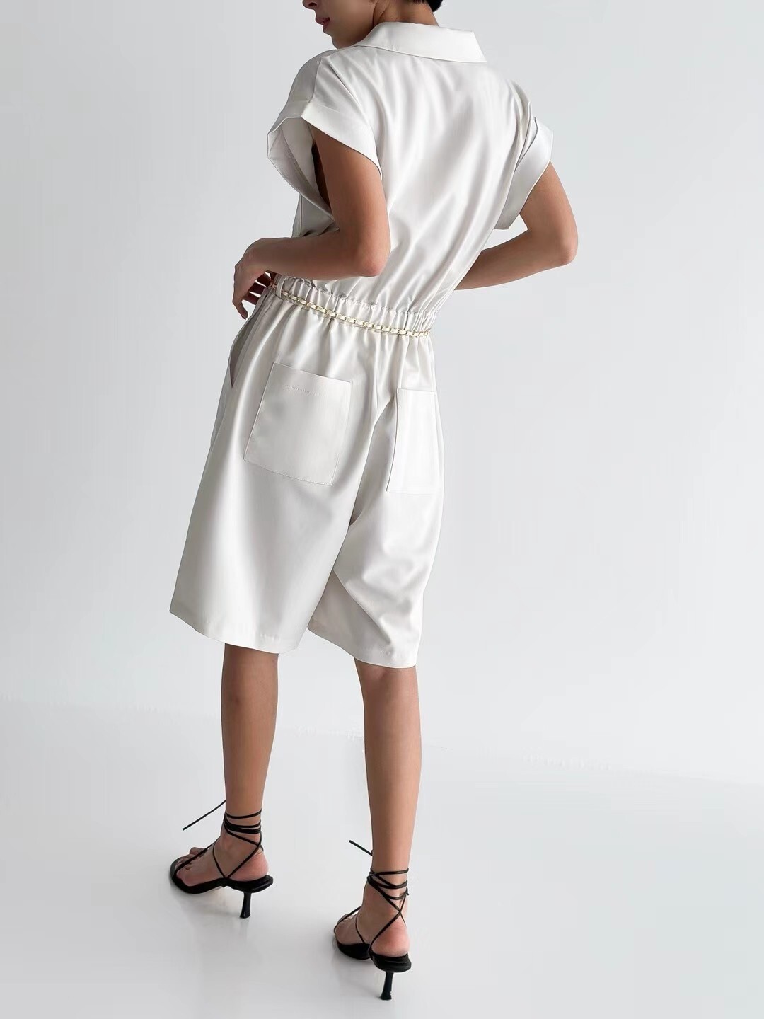 雙口袋5分連身褲(附腰鍊)