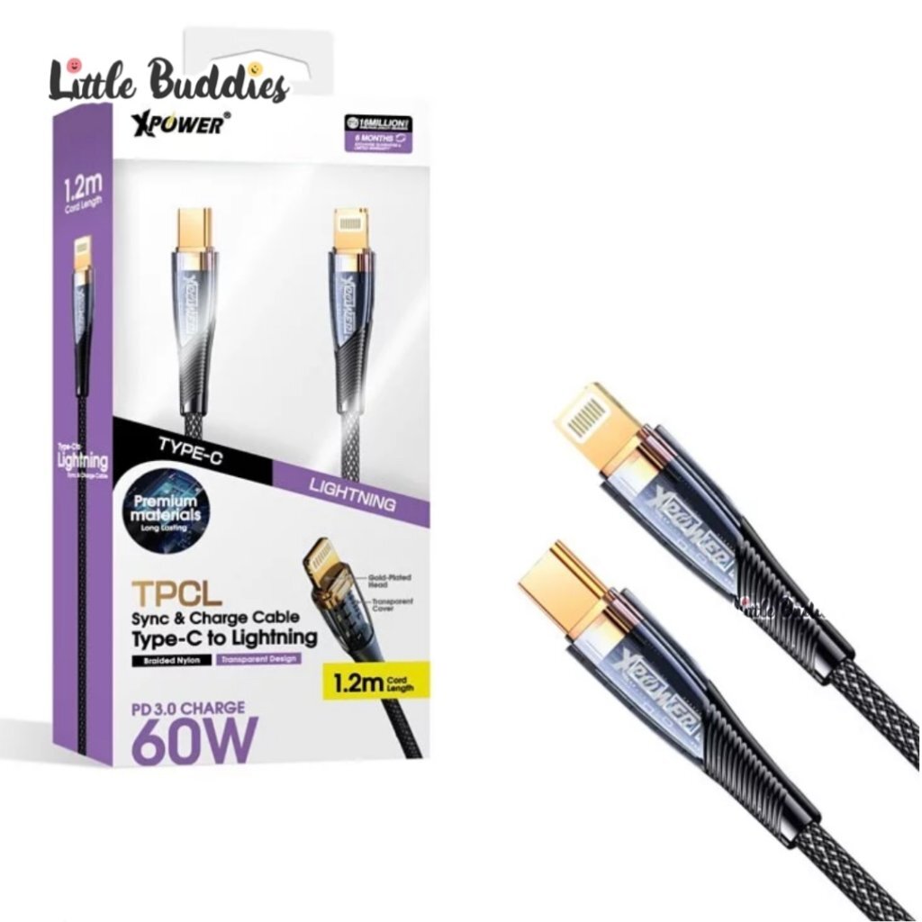 XPower 60W 透明殼 高速傳輸充電 (Type-C > Lightning線) 1.2M