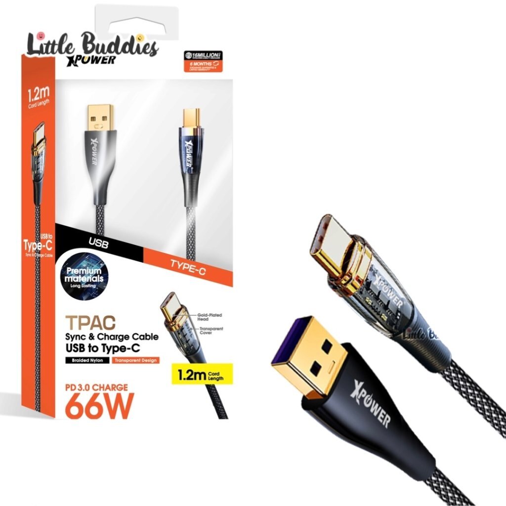 XPower 透明殼 高速傳輸充電 (USB > Type-C線) 1.2M