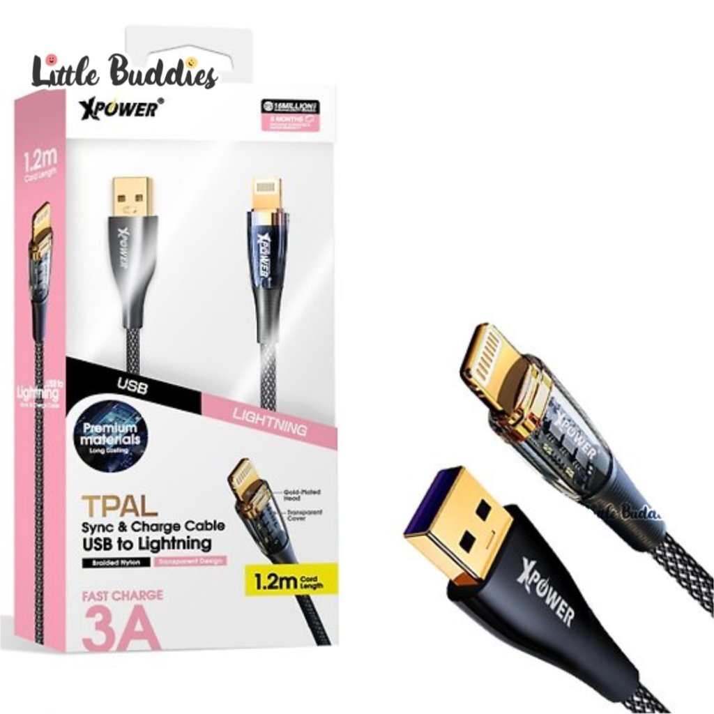 XPower 透明殼 高速傳輸充電 (USB > Lightning線) 1.2M