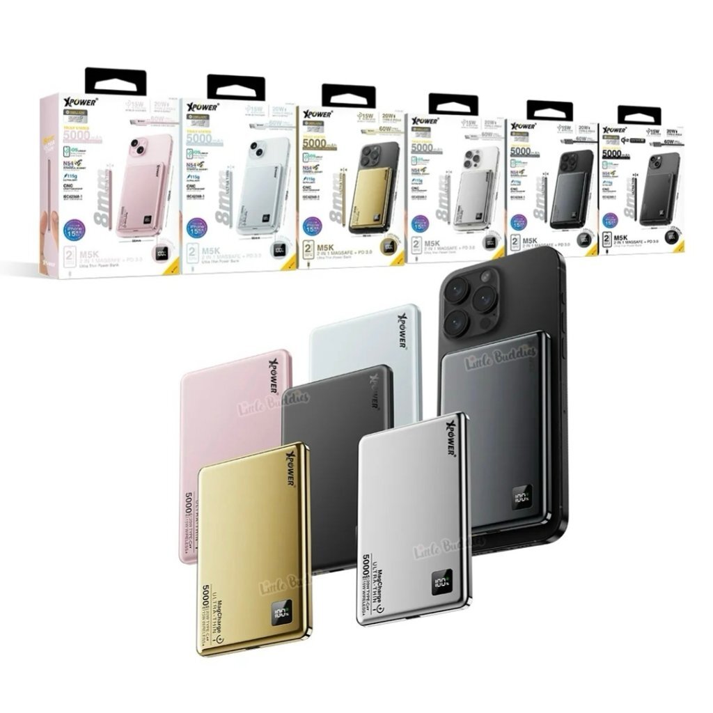 XPower 2合1鋁合金數顯磁吸無線外置充電器 (5000mAh)