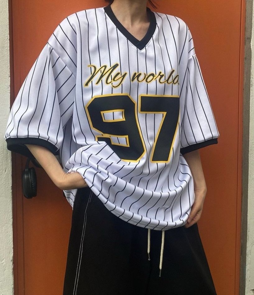 v領直間數字短袖Tee T5702