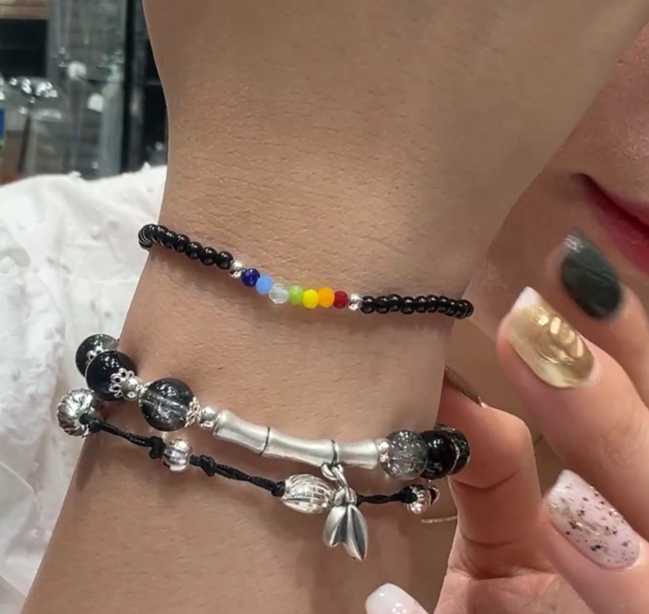 HM03 黑併彩珠手鏈*一口價