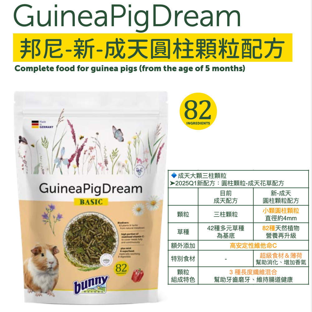 德國邦尼®成齡天竺鼠『小顆粒圓柱』無糖高安C配方1.5kg